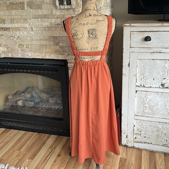 Shein burnt orange A-line back cut out boho sleeveless dress - Picture 7 of 15